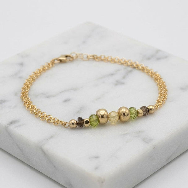 Peridot, Smoky Quartz, and Gold Beaded Bracelet