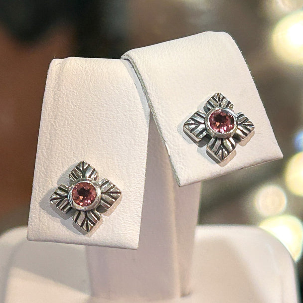 Pink Tourmaline Flower Post Earrings