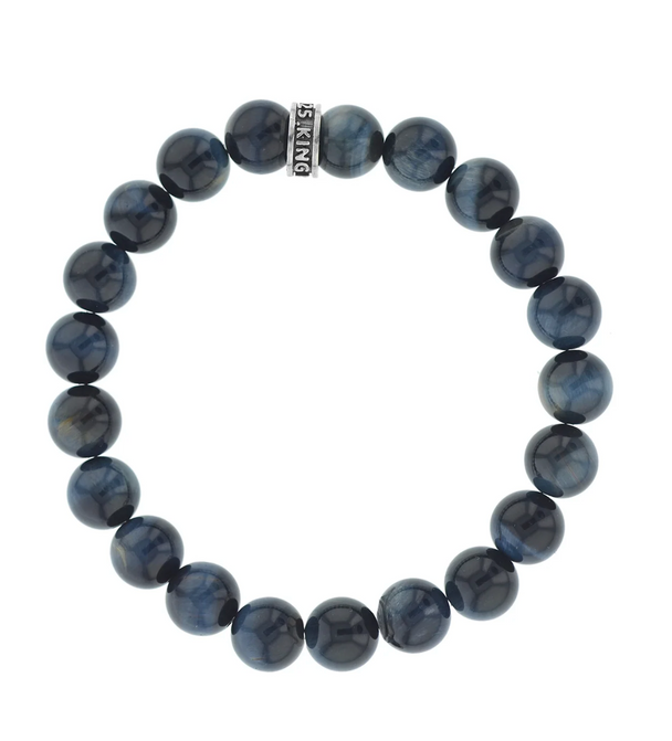 10mm Blue Tiger Eye Bead Bracelet with Logo Ring