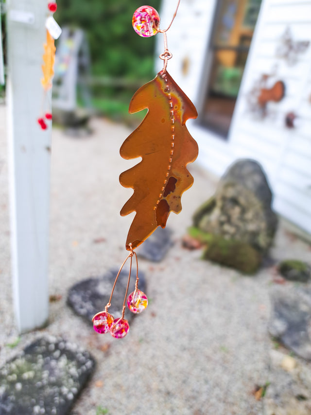 Copper Leaf Strand with Pink Mottled Beads