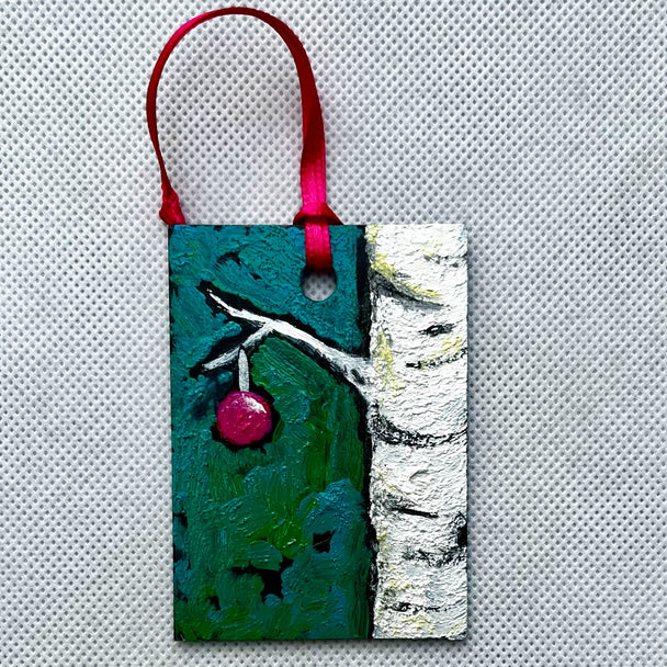 Painted Teal Birch Tree Ornament