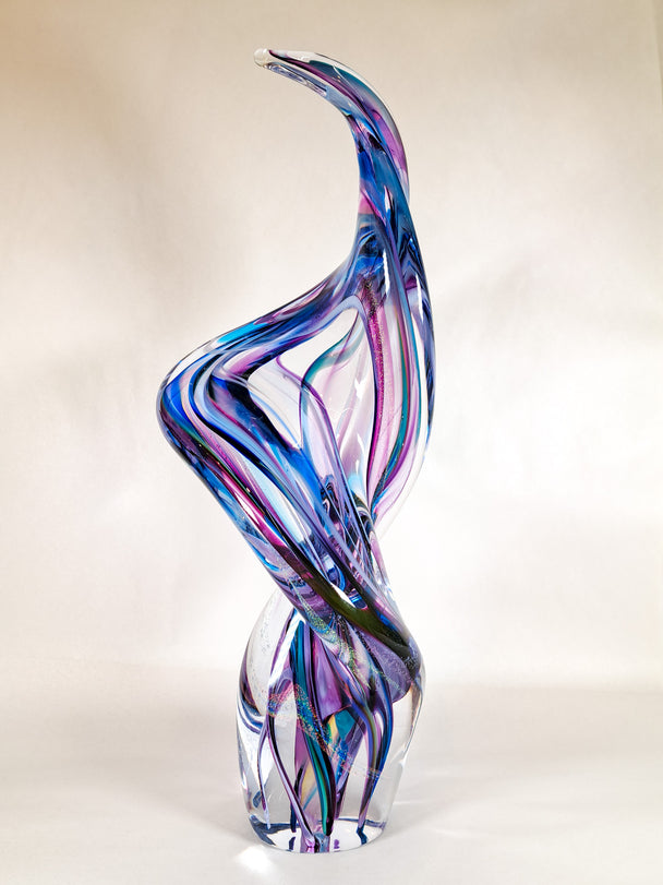 Blue and Purple Arm Twisted Glass Sculpture