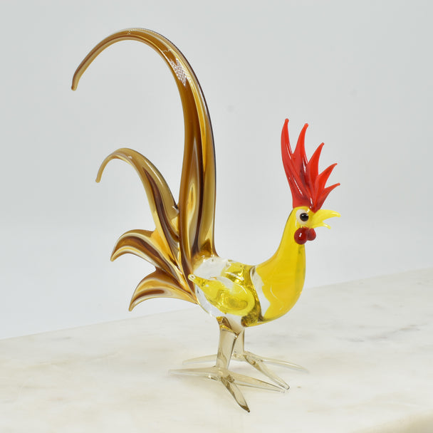 Rooster Glass Sculpture-Yellow