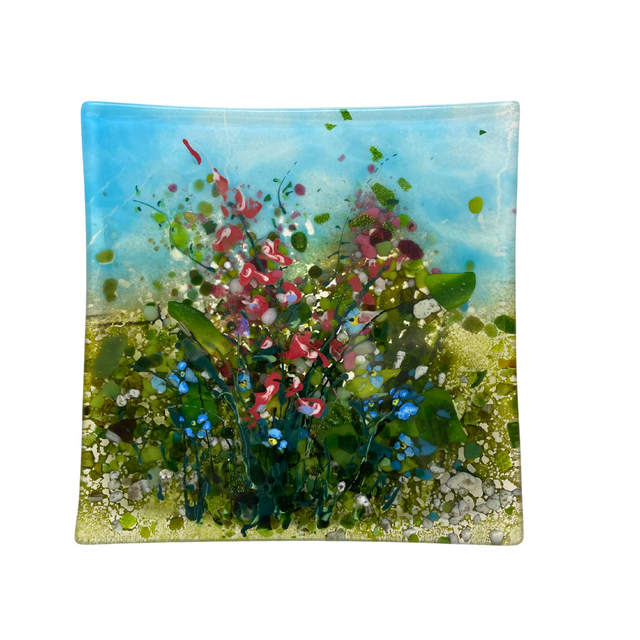 Blue Sky Pink Wildflower Square Plate