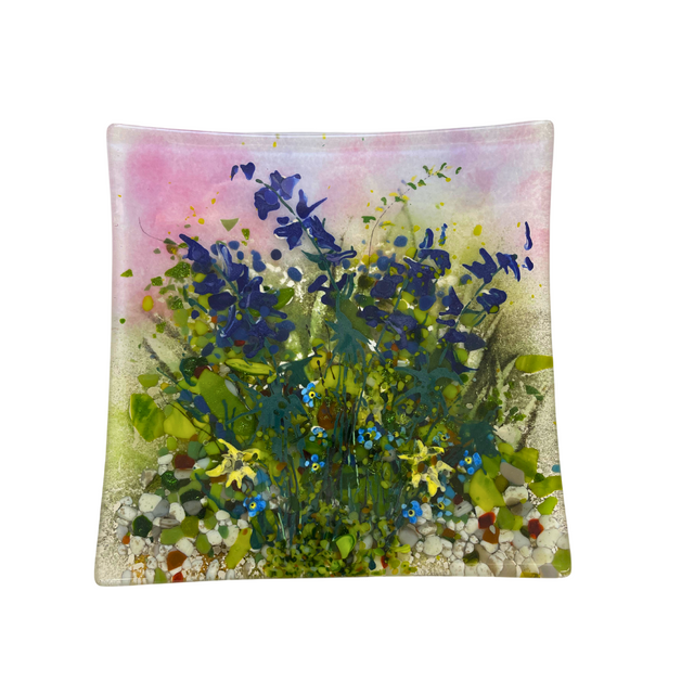 Pink Sky Blue Wildflower Square Plate