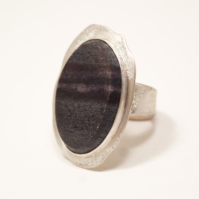 Specular Hematite Pave Sterling Ring