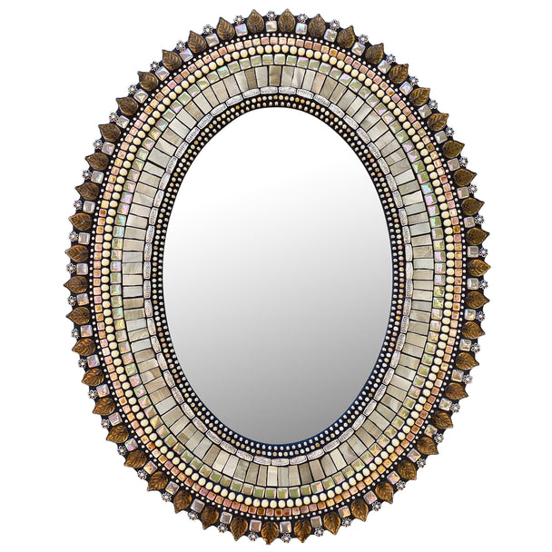 Beige Bronze Oval Mirror