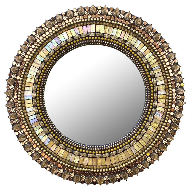 Golden Leaf Circular Mirror 13"