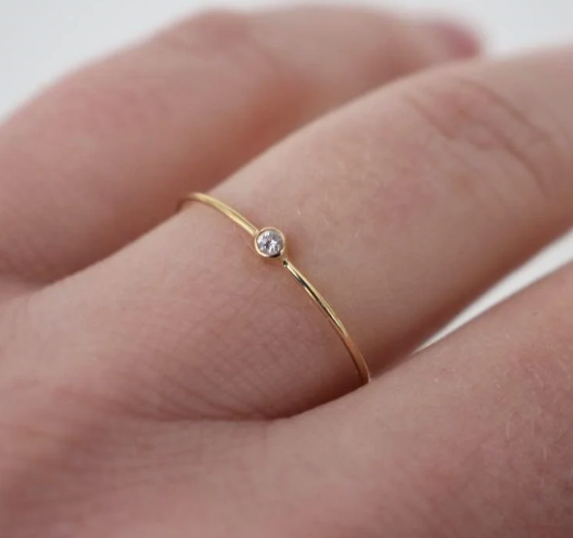 14K Yellow Gold Tiny Diamond Ring