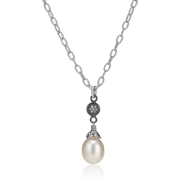 Freshwater Pearl and Pave Diamond Necklace