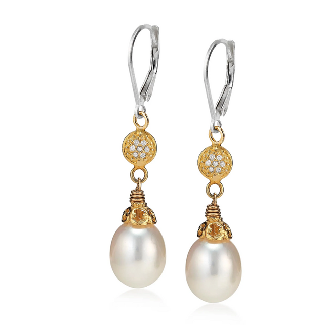 Pearl and Diamond Teardrop Earrings