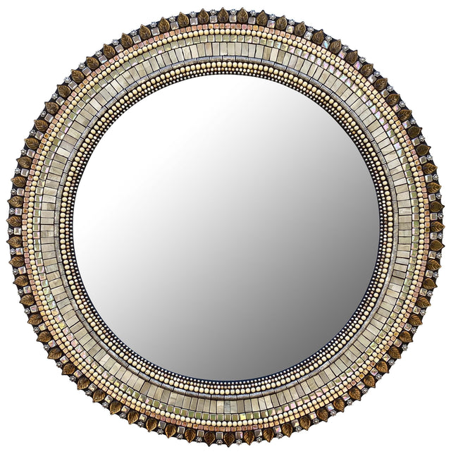 Large Beige Bronze Circular Mirror