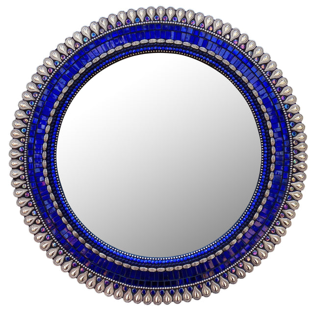Large Cobalt Drop Circular Mirror