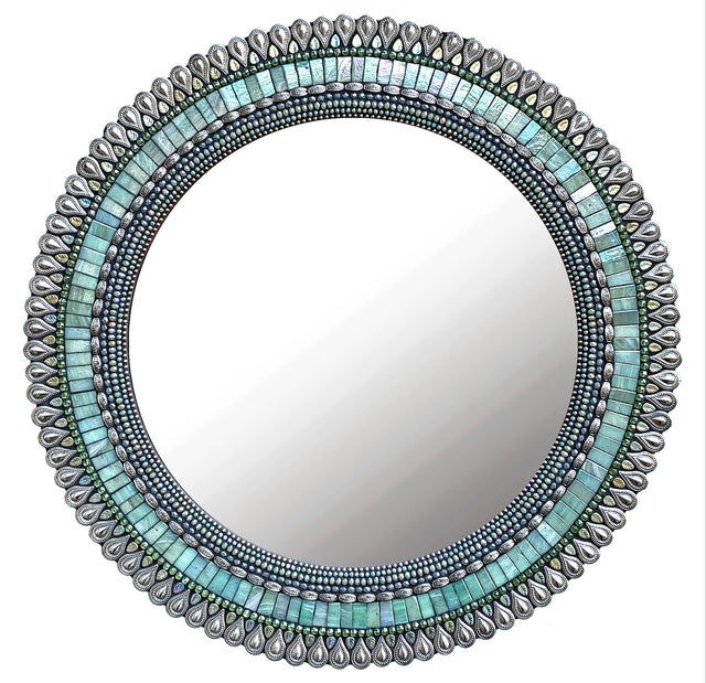 Large Seafoam Drop Circular Mirror