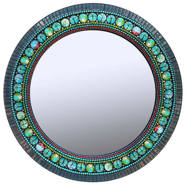 Large Bodhi Teal-Grey Circular Mirror 30