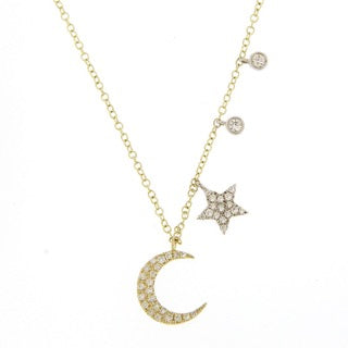 Two Tone Moon and Stars Diamond Necklace