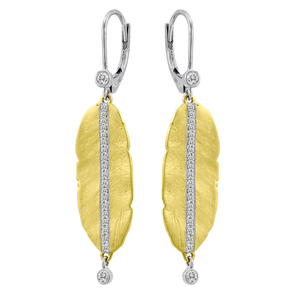 Yellow Gold Diamond Leaf Earrings