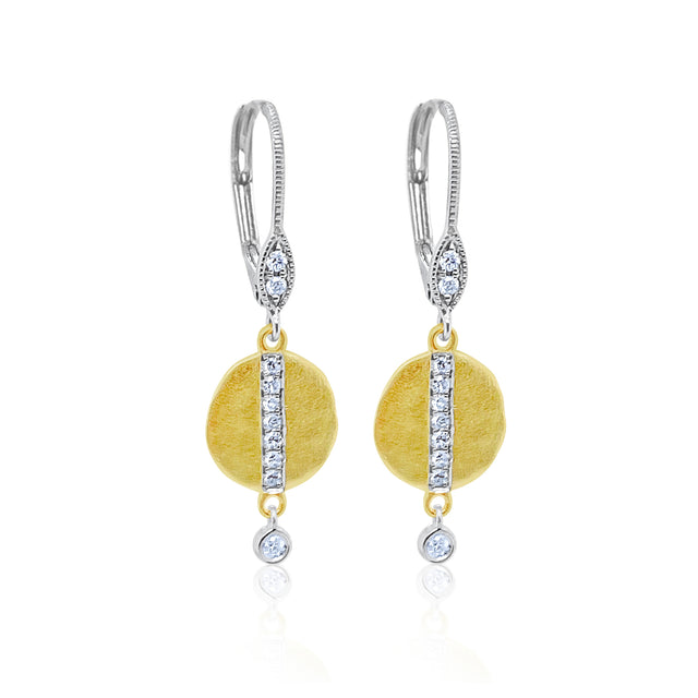 Brushed Gold and Diamond Drop Earrings
