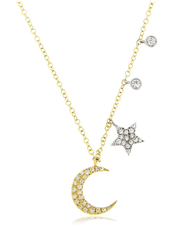 Gold Moon and Star Diamond Necklace