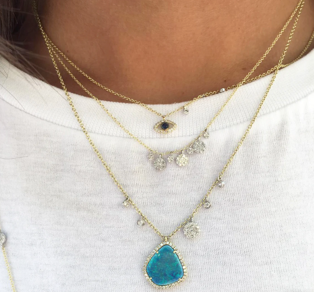 Opal Necklace With Diamond Charms