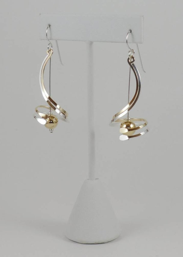 Mixed Metal Drop Earring With Gold Ball Accent