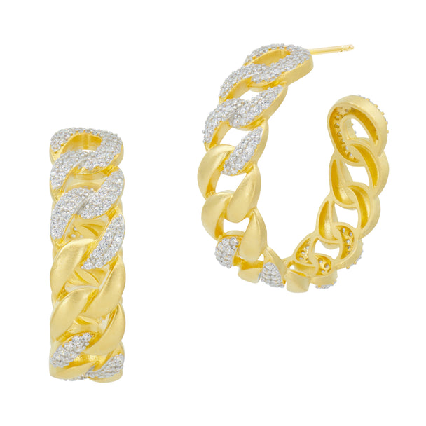 Pave Chain Link Hoop Earrings