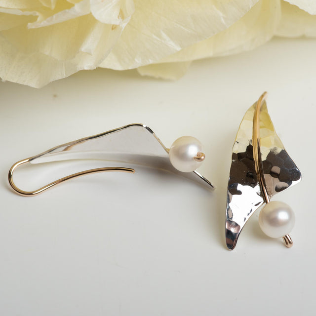 Hammered Drop Earring With Pearl