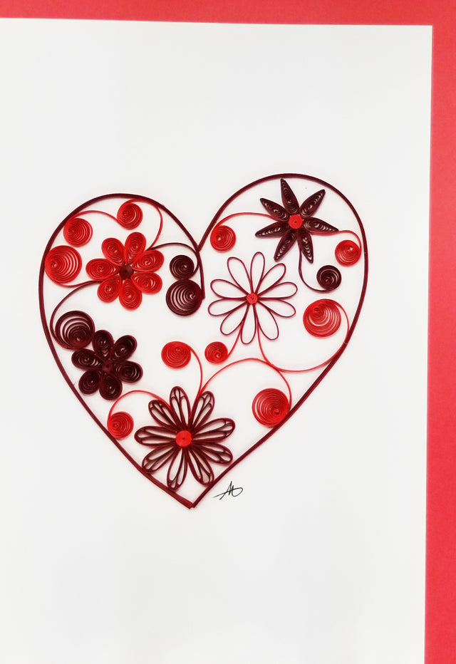 Red Flower Heart Card