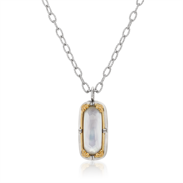 Mother of Pearl Doublet Vermil Pendant Necklace