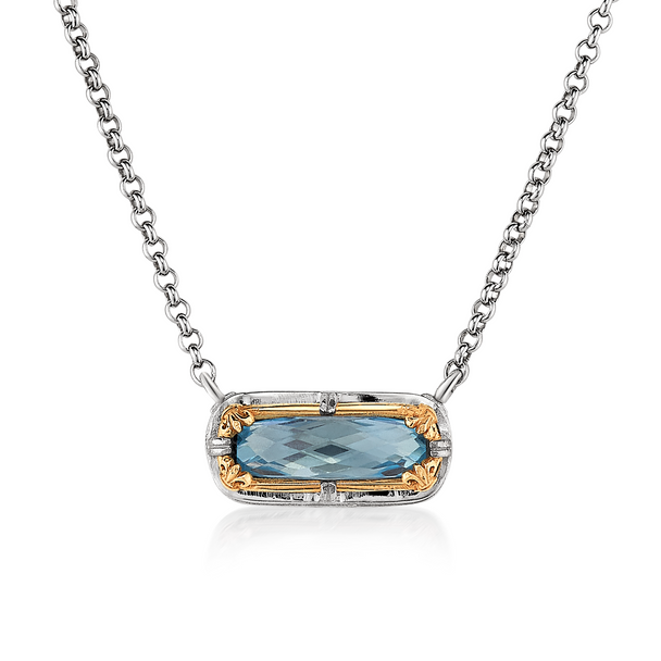 S/S & 18K Gold Verm NK, Blue Topaz