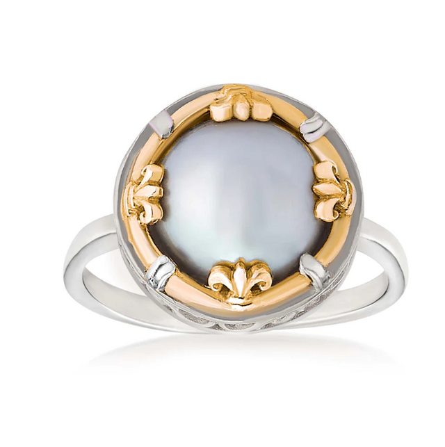 Large Round Gray Pearl Ring