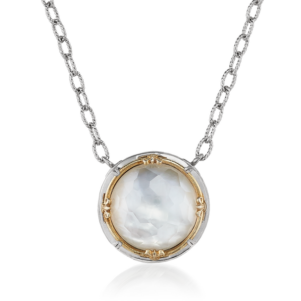 Mother of Peral Doublet Vermeil Necklace, Mother of Pearl Gemstone, Sterling Silver and 18K Gold, By Anatoli Jewelry