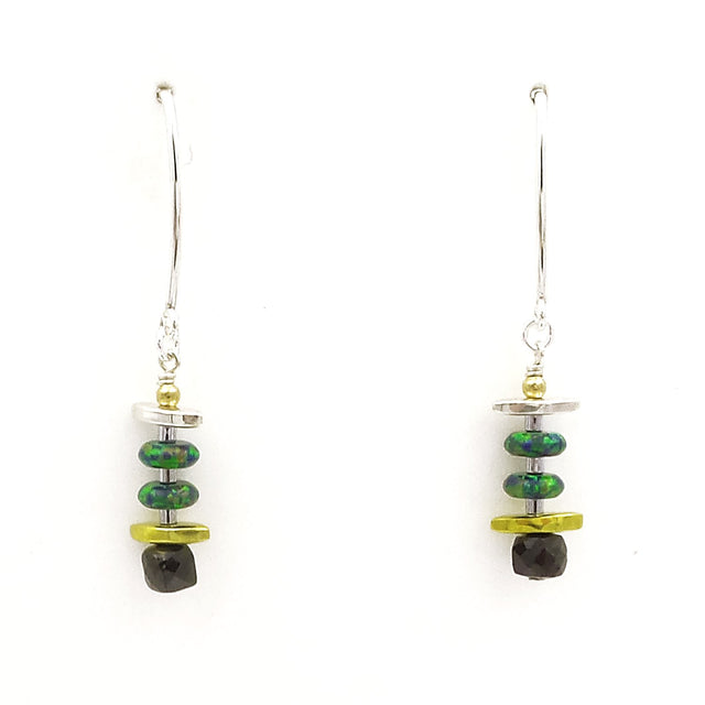Black Spinel and Opal Earrings