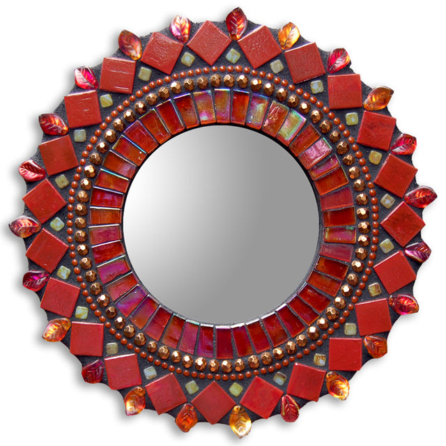 Brick Red Sun Mosaic Mirror