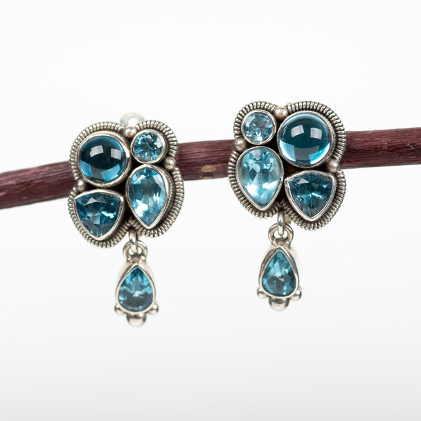 Blue Topaz Cluster Clip On Earrings, Earrings, Jewelry, Blue Topaz, Sterling Silver, Clip On, Amy Kahn Russell