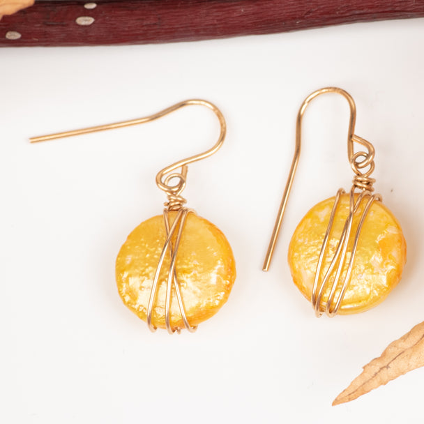 Yellow Coin Pearl Earring