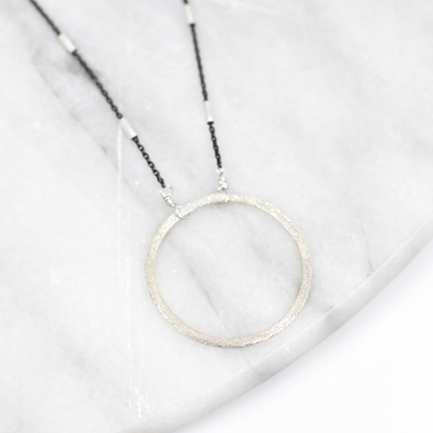 Oxidized Necklace With Hammered Circle