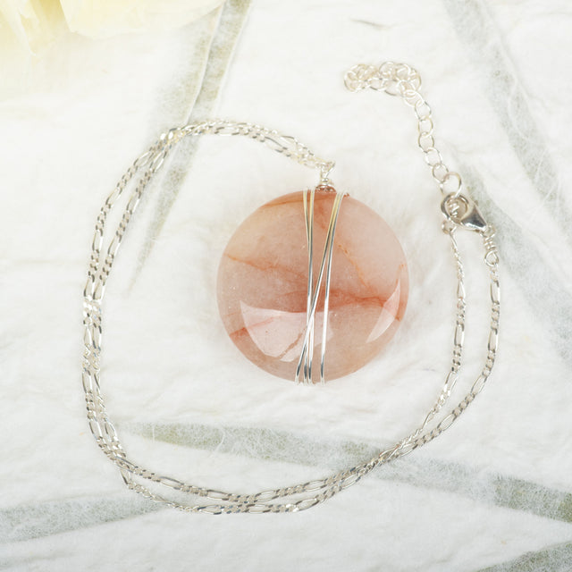 Wrapped Peach Quartz Necklace