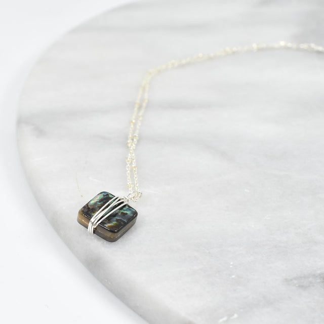 Silver Wrapped Paua Necklace