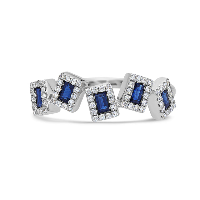 Blue Sapphire and Diamond Zig Zag Ring