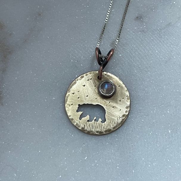 Moonstone Bear Necklace Brass