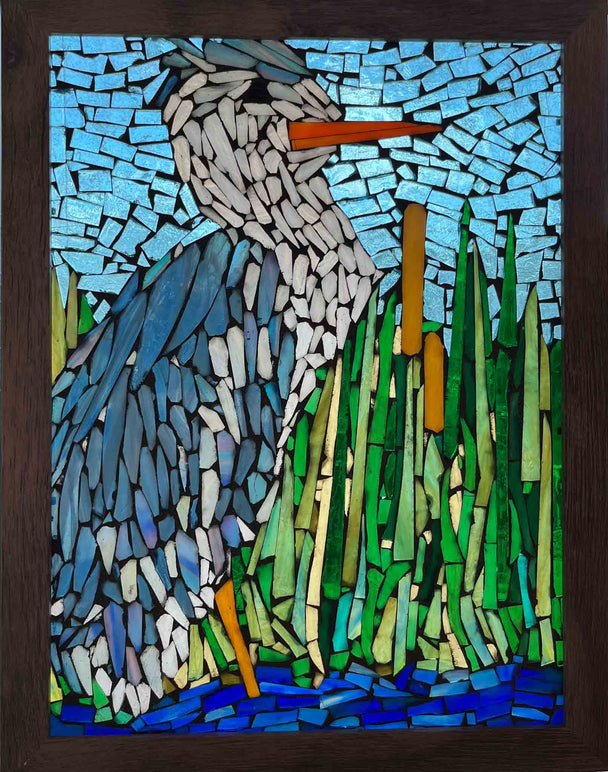 Blue Heron Mosaic Window