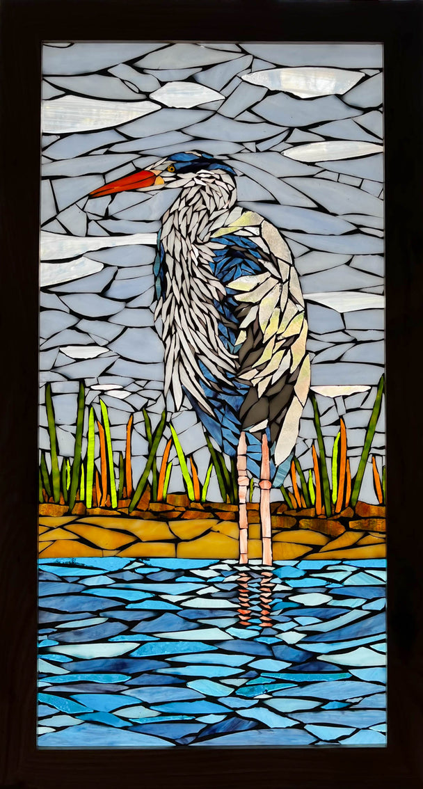 Blue Heron Mosaic Window
