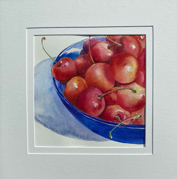Blue Bowl With Cherries
