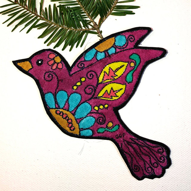 Fiber Bird Ornament- Reds