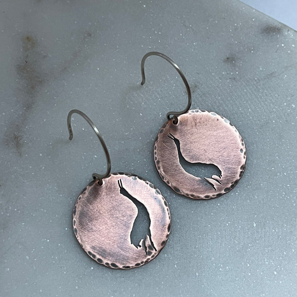 Cawing Crane Earrings Copper