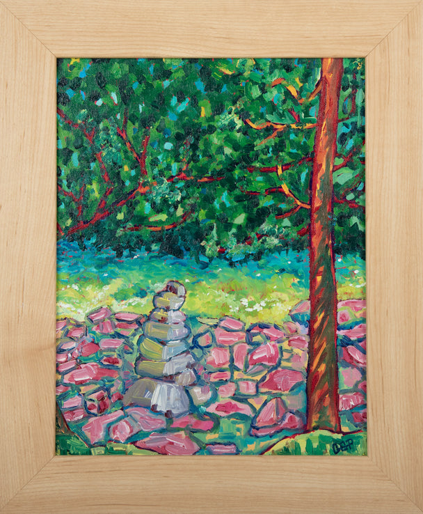 Framed Oil Painting, Rocks in forest