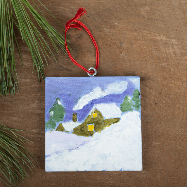 Winter Scene Ornament: House in Hills