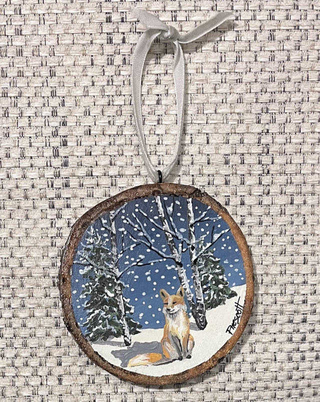 Door County Fox Cherry Wood Ornament