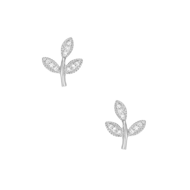 Petite Leaf Post Earrings White Gold